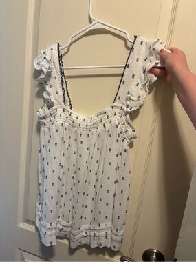 Maurices White Tank Top with Navy Dot Trim